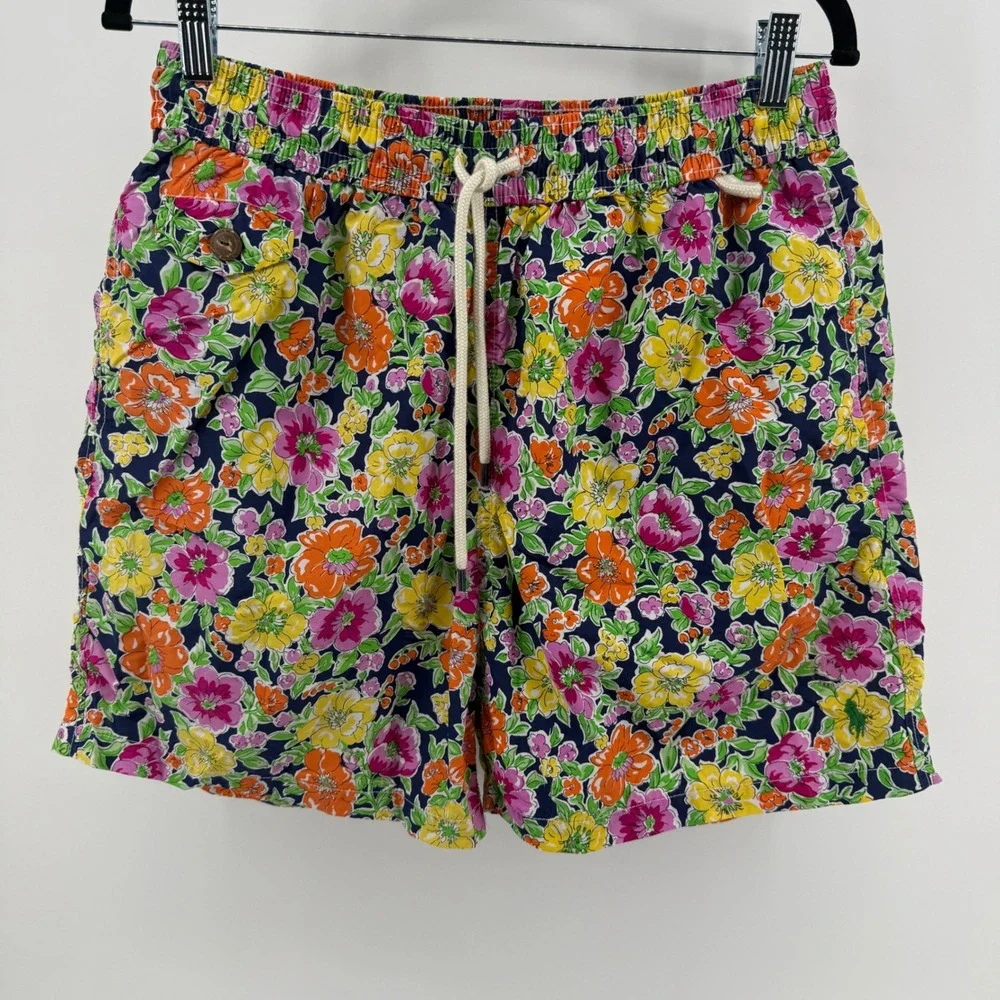 Polo‎ Ralph Lauren Mens Floral Swim Trunks Navy Blue Pink Orange Large